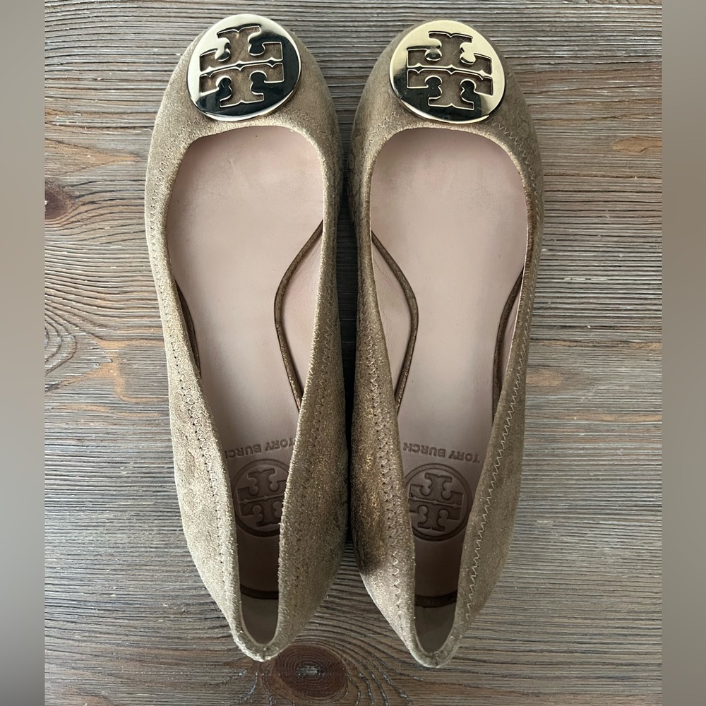 Tory Burch Gold Leopard Print Flats